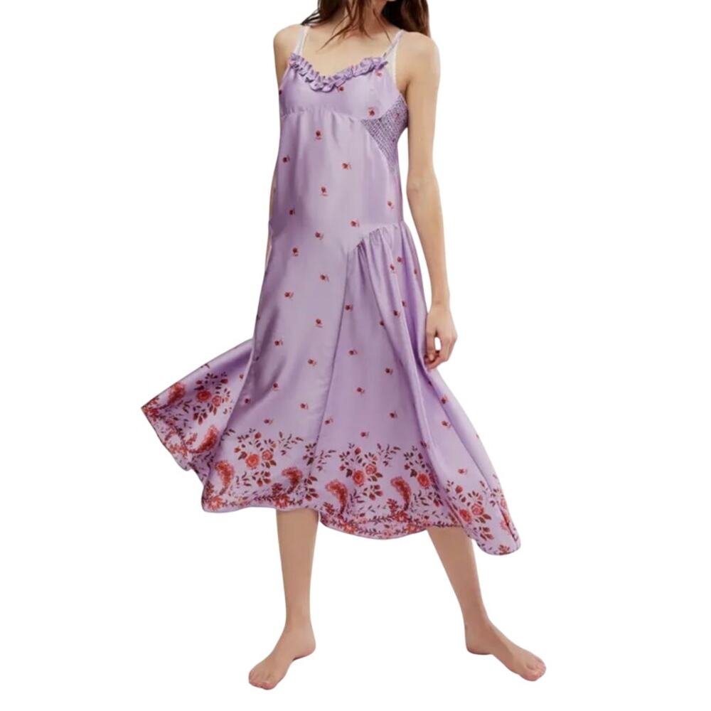Free People On My Own Floral Satin nightgown purple size Medium M